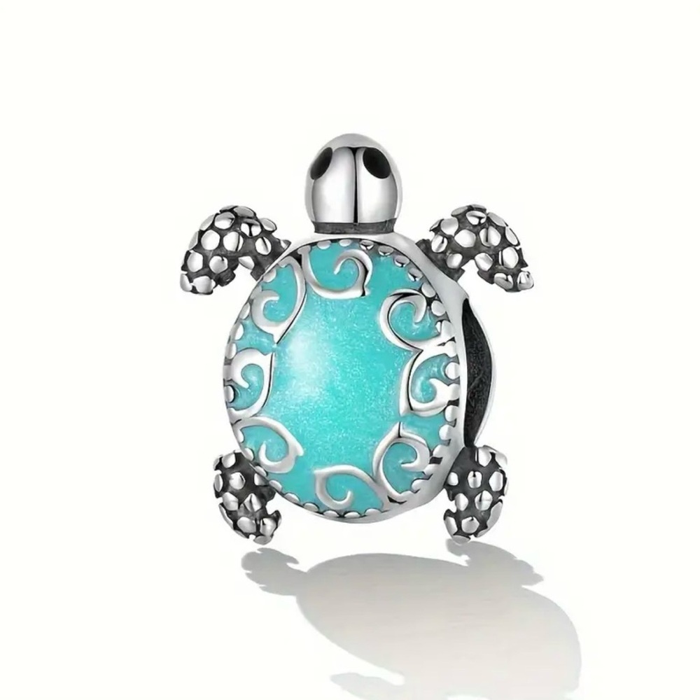 Silver and Blue Turtle Charm